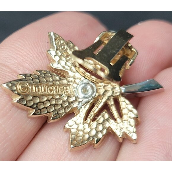 Vintage Boucher Signed Gold Tone Leaf Earrings with Rhinestones Clip On 38 - Picture 5 of 6